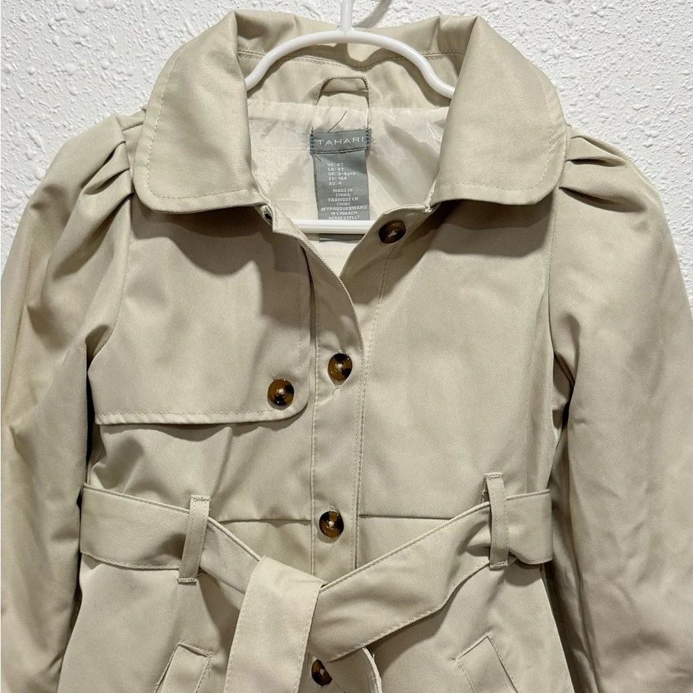 Tahari Girls' Tan Belted Pea‎ Coat 4T